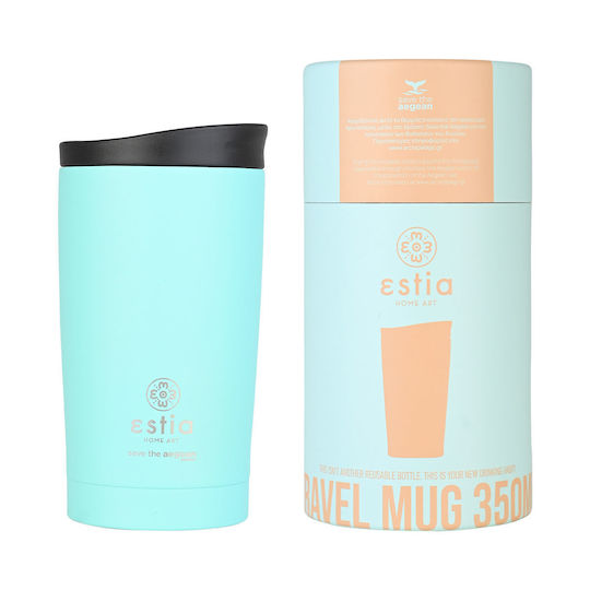 Estia Travel Mug Save The Aegean Recyclable Glass Thermos Stainless Steel BPA Free 350ml Bermuda Green