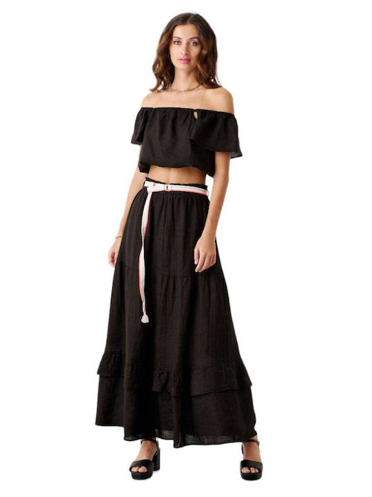 Passager Skirt Maxi Linen Linen Volant-black