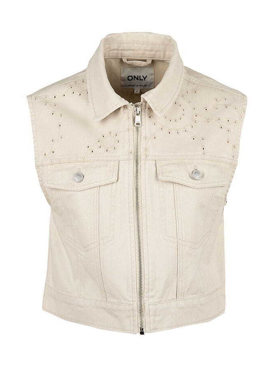 Only Women's Short Jean Jacket for Spring or Autumn Beige