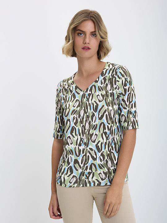 Bianca Di Women's Blouse with V Neckline Green