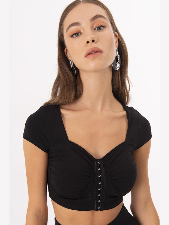 BSL pentru Femei Crop Top din Bumbac Negru