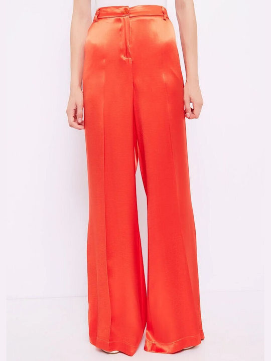 Gaudi Women's High-waisted Satin Trousers Coral