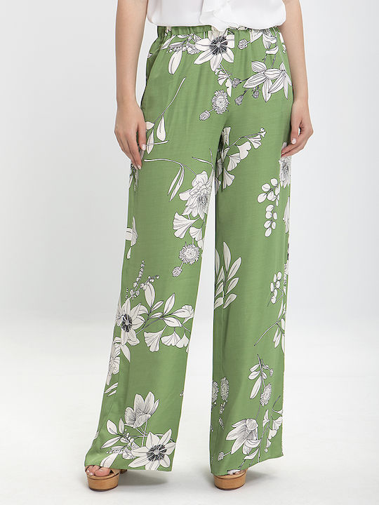 Pennyblack Women's Fabric Trousers with Elastic Floral GREEN