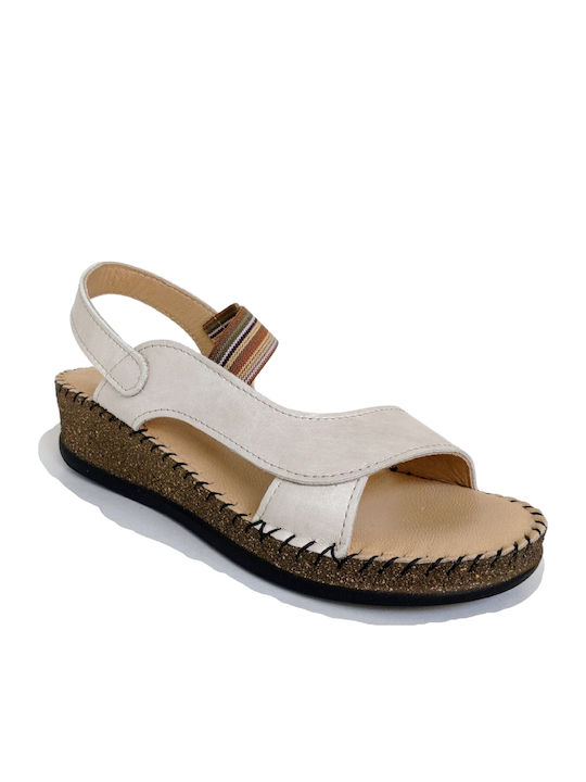 Leather Women's Flat Sandals Anatomic in Beige Color