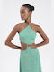 Embroidered Dress Round Buckle Open Back Dress - Green