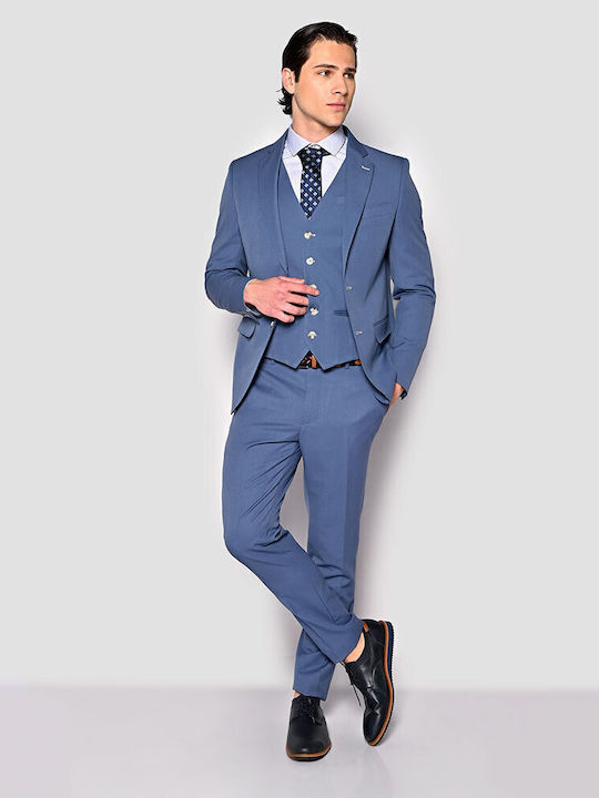 Sogo Men's Summer Suit Slim Fit Blue