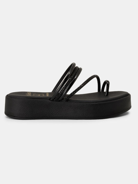 Bozikis Piele Sandale dama Pantofi cu platformă în Negru Culoare