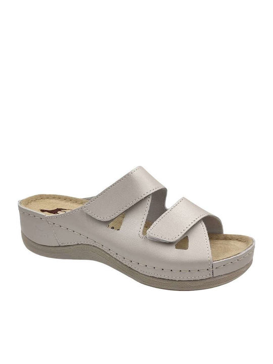 Leather Women's Flat Sandals in Gray Color