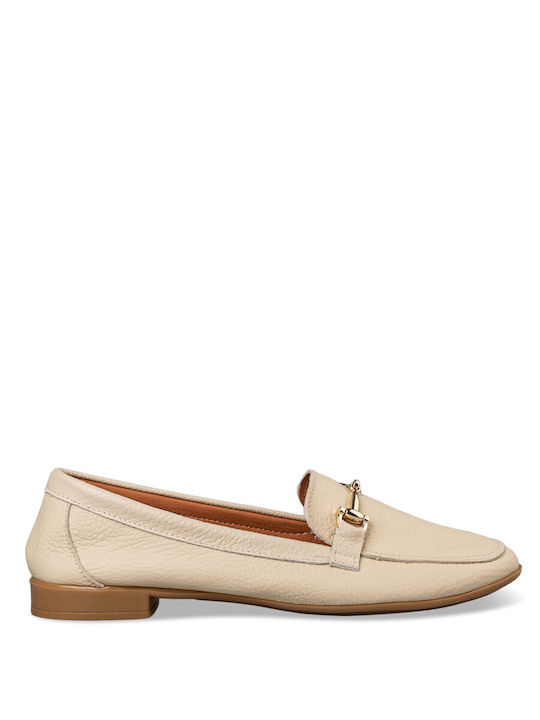 Envie Shoes Leather Women's Loafers in Beige Color