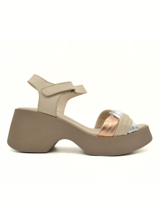 Hawkins Premium Leder Damen Sandalen mit hohem Absatz in Beige Farbe