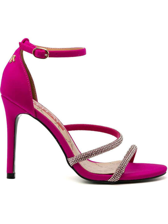 Replay Women's Sandals with Strass Fuchsia with Thin High Heel