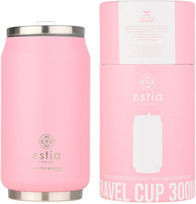 Estia Travel Cup Save the Aegean Sticlă Termos Oțel inoxidabil Fără BPA Blossom Rose 300ml cu Paie