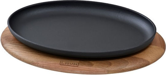 Cast Iron Serving Tray Black Wooden Base Oval 16x25cm Enamel 1 Layer 1 Baking 1 5kg Lava Tg477519