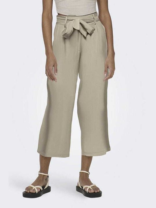 Only Women's High-waisted Linen Capri Trousers in Regular Fit Brown/beige