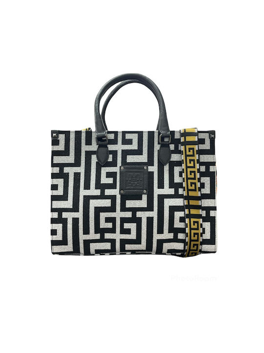 Midneto Leto Women's Bag Tote Handheld Silver (Lurex) Black Labyrinth