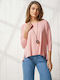 Enzzo Damen Bluse Langärmelig Peach