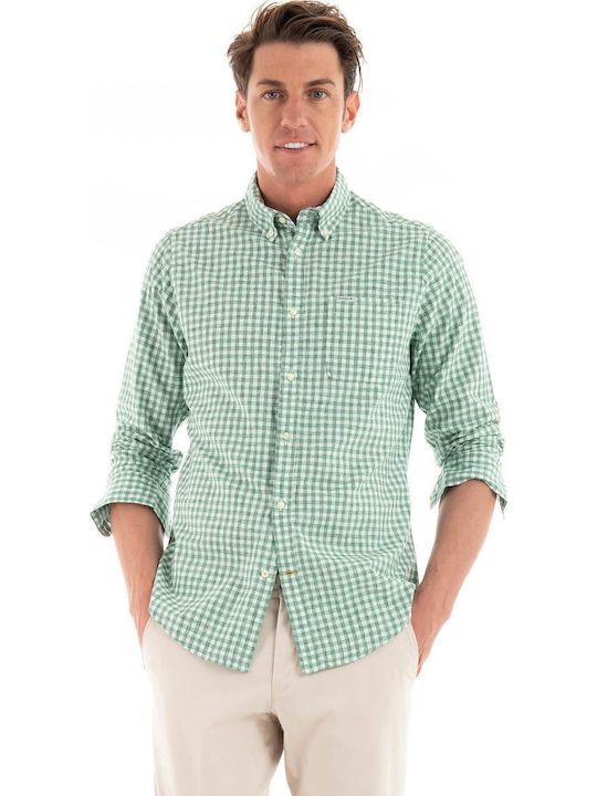 Kanehill Long-sleeved Cotton Shirt Checked Light Green