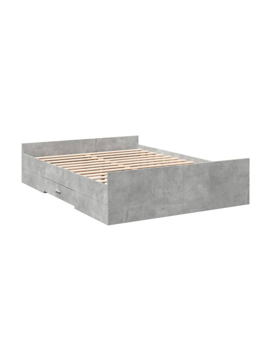 Semi-Double Wooden Bed Grey with Storage Space ...