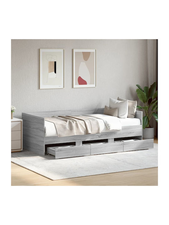 Sofa Bed Single Wooden Gray with Slats for Mattress 100x200cm