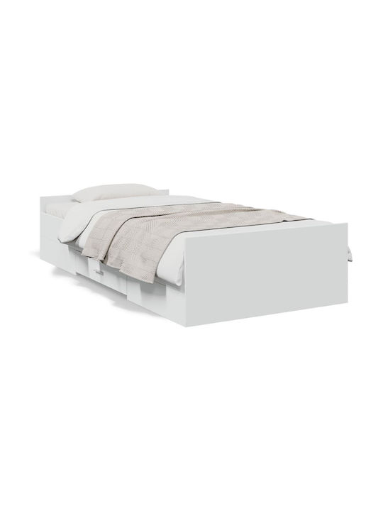 Κρεβάτι Μονό Ξύλινο Λευκό με Αποθηκευτικό Χώρο & Τάβλες για Στρώμα 90x190cm