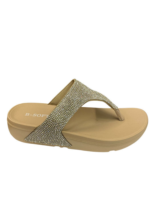 Flip Flops In Gold Colour 220/8521_Beige