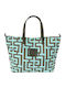 Calypso Δερμάτινη Γυναικεία Τσάντα Shopper Ώμου Mint Khaki Labyrinth