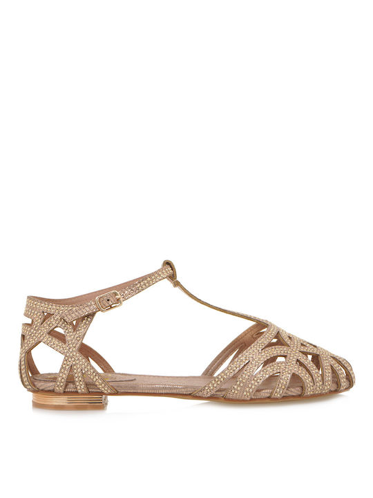 Exe Damen Flache Sandalen in Gold Farbe