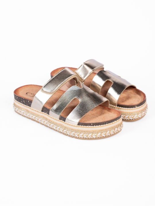 Flatform Boho Dekoration Sandalen Gold