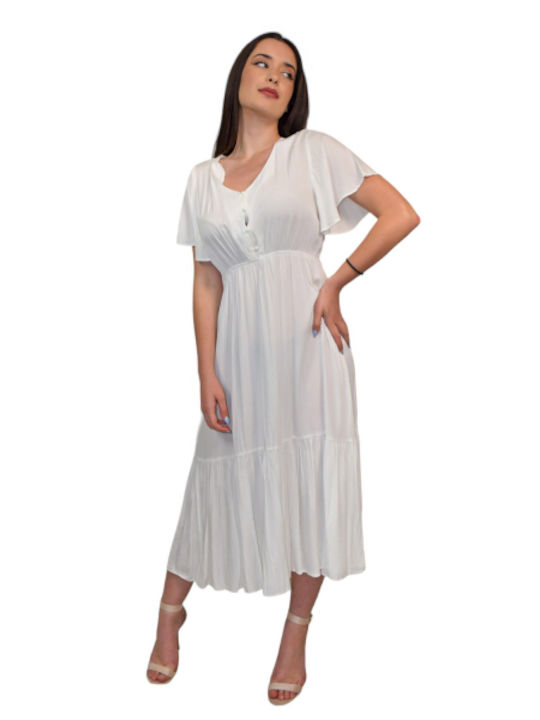 Morena Spain Midi Φόρεμα με Βολάν Λευκο