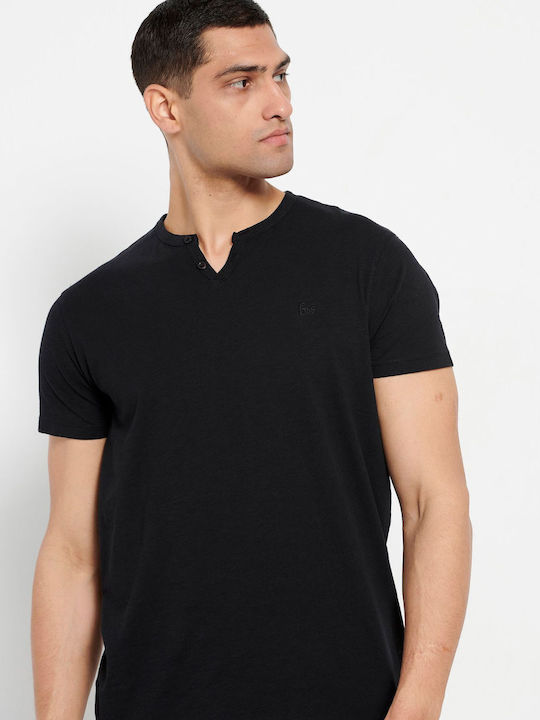 Funky Buddha Men's Short Sleeve T-shirt with Buttons Black