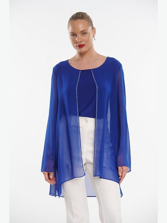 Fibes Women's Blouse Long Sleeve Blue