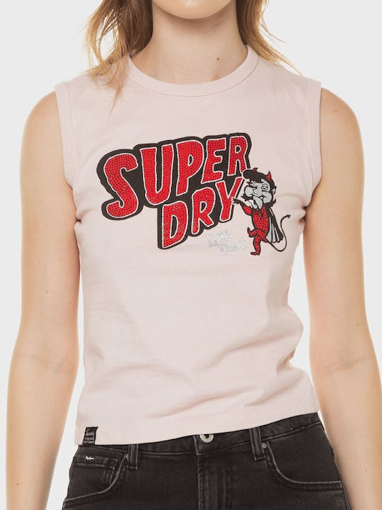 Superdry 'retro Embellished' Damen Bluse Ärmellos Rosa