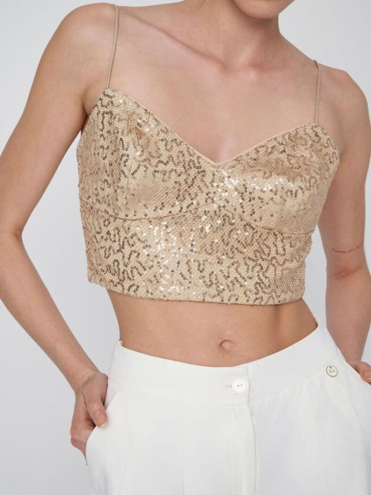 Ale - The Non Usual Casual Damen Crop Top mit Trägern Gold