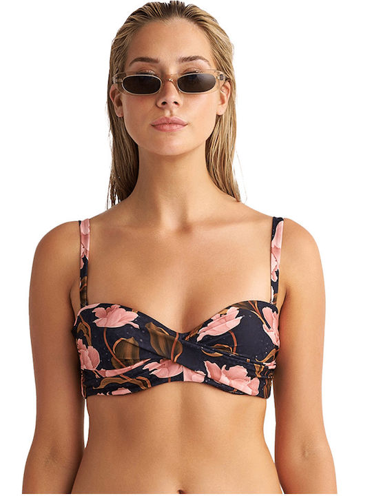 Blu4u Underwire Strapless Bikini with Detachable Straps Black - Pink