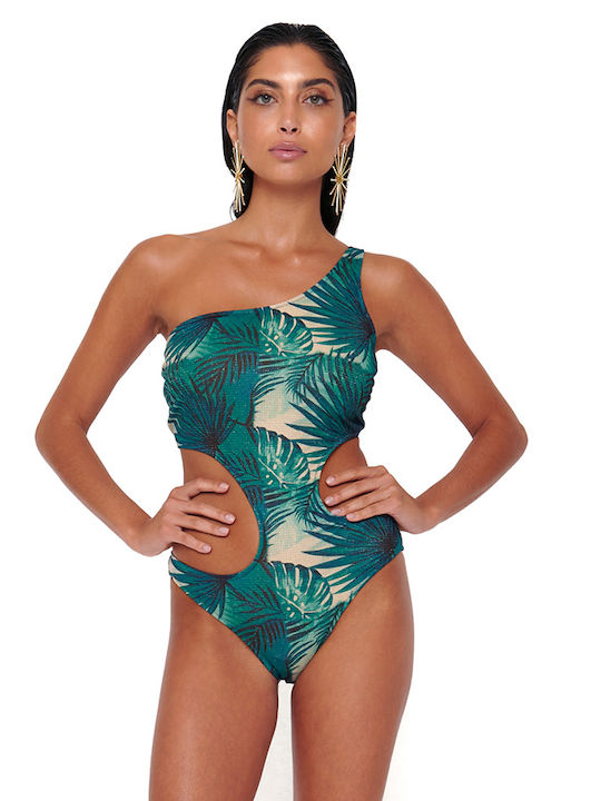 Bluepoint One-Piece Swimsuit with One Shoulder & Padding Green