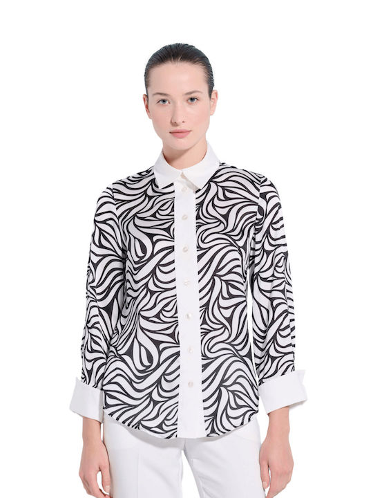 Printed Black and White Ecru Blouse