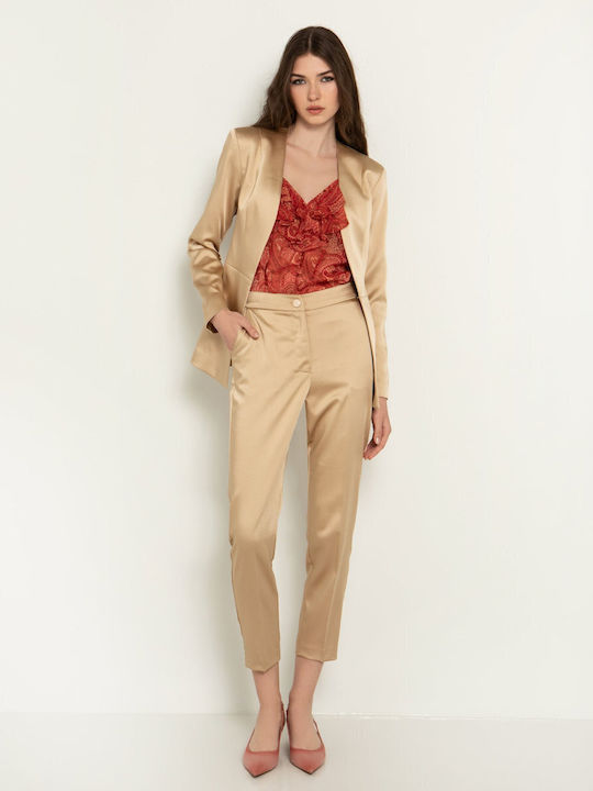 Toi&Moi Women's Fabric Trousers Beige
