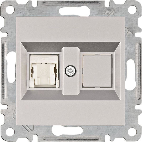 Hager Μονή Πρίζα Δικτύου RJ45 χωρίς Πλαίσιο Τύπου Cat5 σε Ασημί Χρώμα WL2112