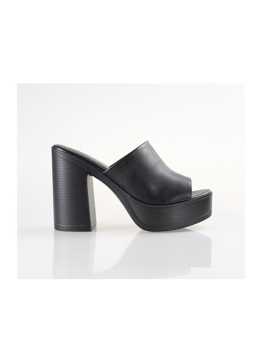 Seven Heel Leather Mules Black