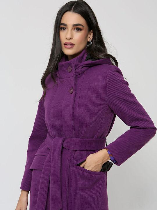 Tresor Palton pentru femei Purple Palton cu glugă