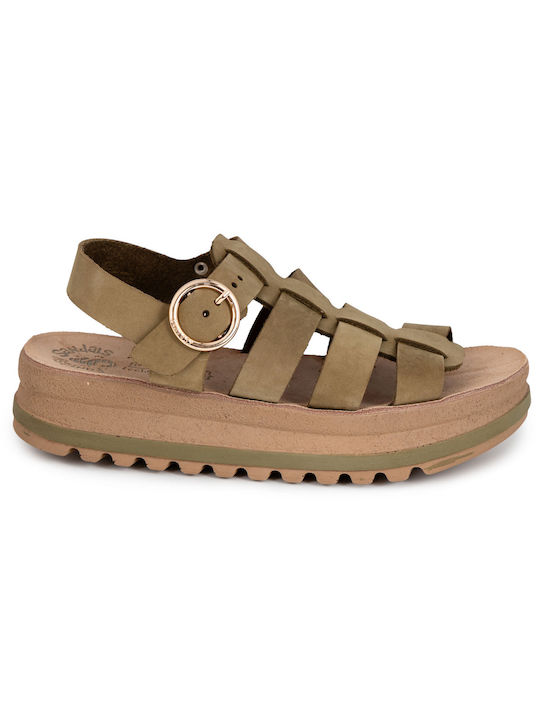 Fantasy Sandals Fantasy Damen Flache Sandalen in Khaki Farbe