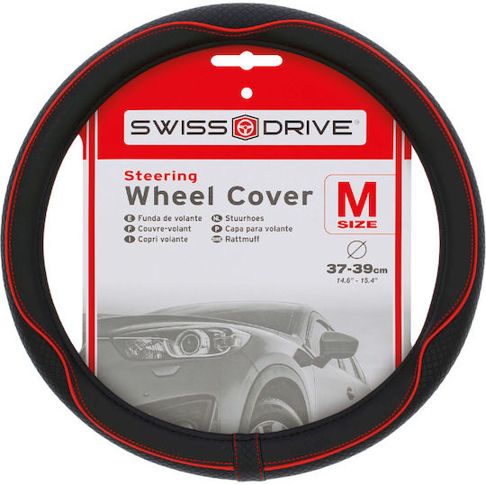 Swiss Drive Car Steering Wheel Cover with Diameter 37cm Black with Black Stitching