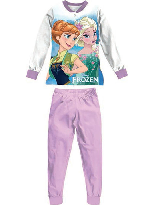 Frozen Παιδική Πιτζάμα Χειμωνιάτικη Λευκό/μωβ