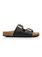 Boxer Leather Women's Flat Sandals in Black Color