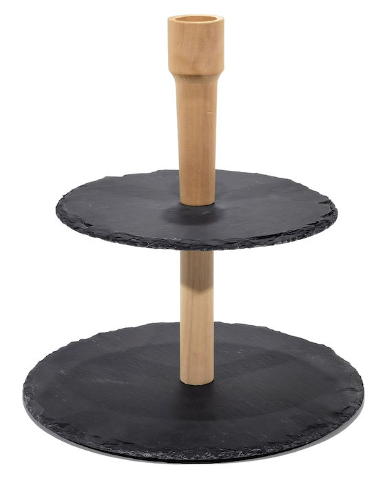 General Trade Ξύλινη Εταζέρα 2 Ορόφων Μαύρη Ø20cm Π25xΜ25cm 2τμχ