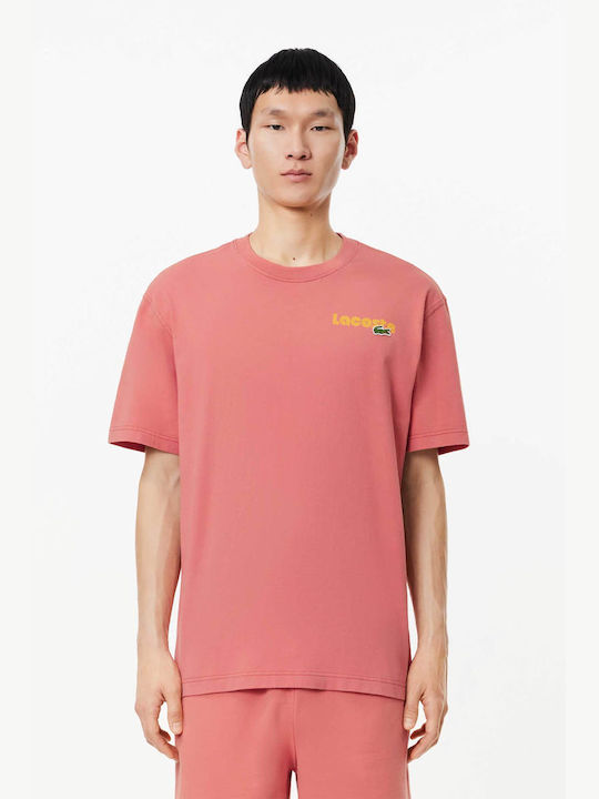 Lacoste Print T-shirt Bărbătesc cu Mânecă Scurtă Coral