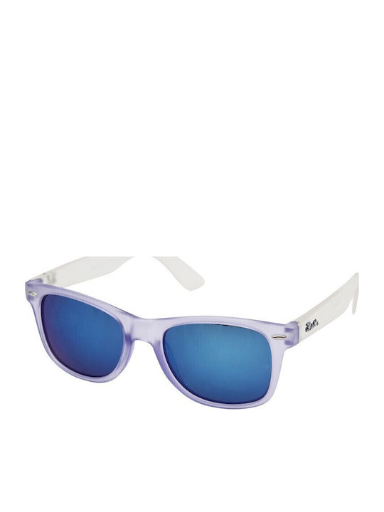 V-store Unisex-Sonnenbrille mit Kunststoffrahmen in Weiß und Lila, Spiegelglas