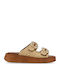 Leder Flache Sandalen für Damen Flatforms in Beige Farbe