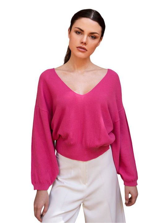 Aggel pentru Femei Bluză din Bumbac cu Decolteu în V Pink