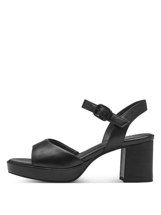 Jana Platform Leather Women's Sandals Black with Medium Heel